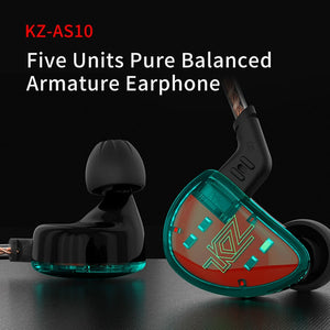 KZ AS10 5BA Balanced Armature Driver HIFI Bass Earphones