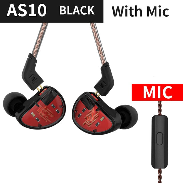 KZ AS10 5BA Balanced Armature Driver HIFI Bass Earphones