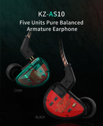 KZ AS10 5BA Balanced Armature Driver HIFI Bass Earphones